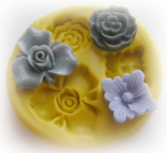 Flatback Flower Molds Polymer Clay Silicone Mold Rose SMALL Flower Cabochon  Moulds PMC 