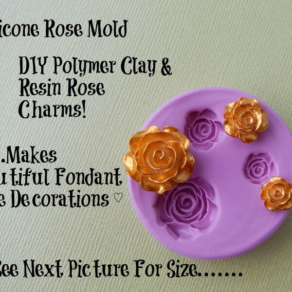 Silicone Rose Mold Fondant Gumpaste Polymer Clay Resin Wax Soap Embed DIY Cabochon Molds