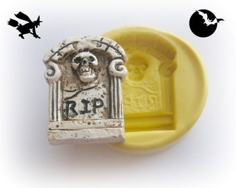 Tombstone Mold Skull Silicone Mold RIP Polymer Clay Resin Fondant Chocolate Mold Headstone Mold Halloween Decoration Headstone Cabochon Mold