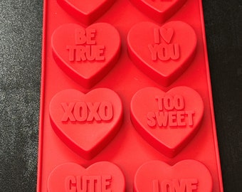 Conversation Hearts Thin Wafer Embeds 8 Cavity Silicone Mold 5400