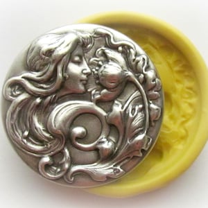 Goddess Fairy Molds Art Nouveau DIY Jewelry Mould 38mm SIlicone Mould Resin PMC Polymer Clay image 1