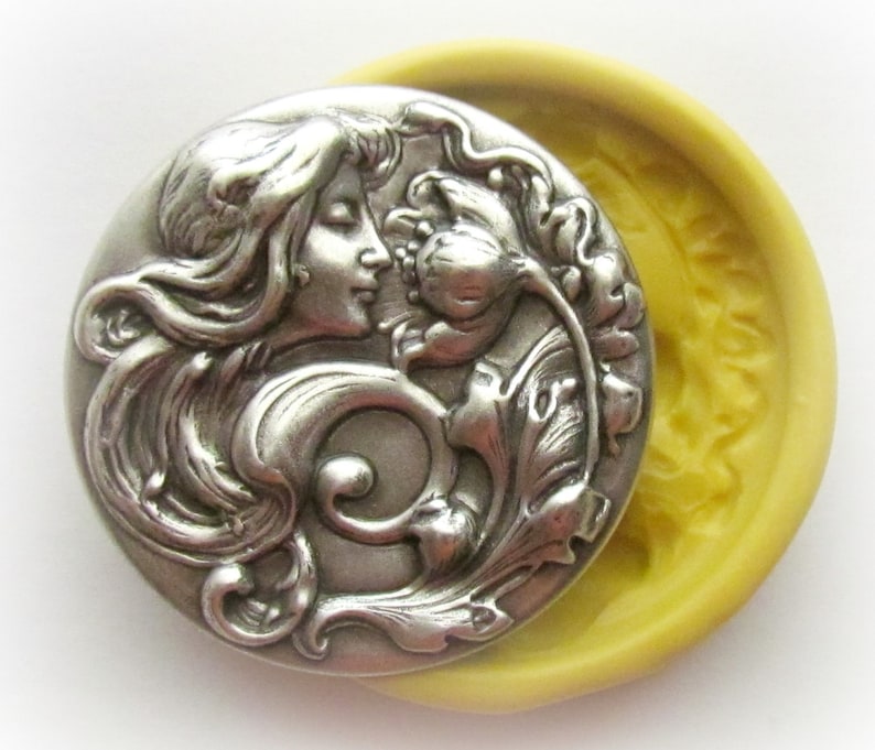 Goddess Fairy Molds Art Nouveau DIY Jewelry Mould 38mm SIlicone Mould Resin PMC Polymer Clay image 1