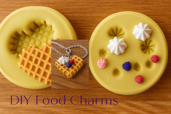 Miniature Waffle Mold Charm DIY Tiny Food Jewelry Christmas Gift Molds Mini Frosting and Berries