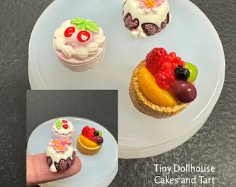 Miniature Cakes Fruit Frosting Dollhouse Miniature Cakes Dessert Polymer Clay Resin Silicone Mold