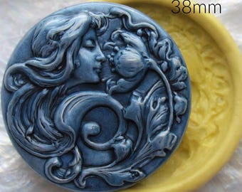 Goddess Fairy Molds 38mm Art Nouveau DIY Jewelry Mould  SIlicone Mould Resin PMC  Polymer Clay