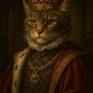Royal Renaissance Cat Portrait – Noble Tabby Cat Wall Art