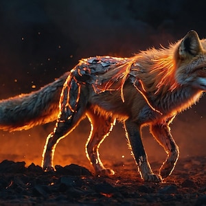 Ember Flame Fox – Arte murale del guerriero cibernetico nato dal fuoco