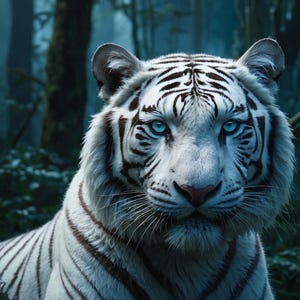 Ritratto mistico di tigre bianca / Arte murale fantasy nella giungla / Stampa digitale 20x30"