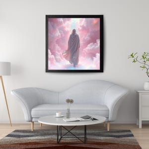 Heavenly Ascension Wall Art – Mystical Figure in Pink Clouds