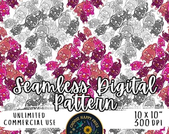 Paws and Pinks Parade Seamless Pattern Digital Download, Seamless Digital Paper Download, Cat lover decor, pet lover pattern