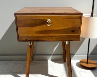 Mid Century Solid Wood Nightstand – Fully Assembled Side Table with 1 Drawer, Modern End Table for Bedroom & Living Room