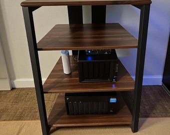Media Stand Corner Shelf for Record Player Wooden Stereo Cabinet Audio Rack Tower with Height Adjustable Wooden Shelves