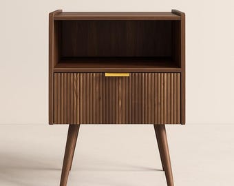 Nightstand Side Table,Modern Bedside Table with Storage Drawer and Open Wood Shelf, Living Room, Bedroom and Small Spaces, Solid Wood Legs