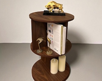 Modern Rotating Round Side Table for Living Room & Bedroom – Mid Century Nightstand, Contemporary Accent End Table