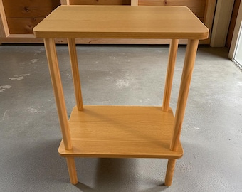 2 Tier small End Table, Small Side Table with Solid Wood Legs, Boho Bedside Table with Storage Shelf,Nightstand table