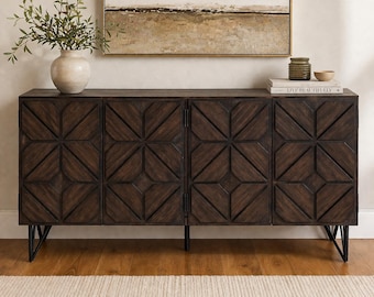 Mid-Century Modern Solid Acacia Wood Sideboard Buffet Cabinet