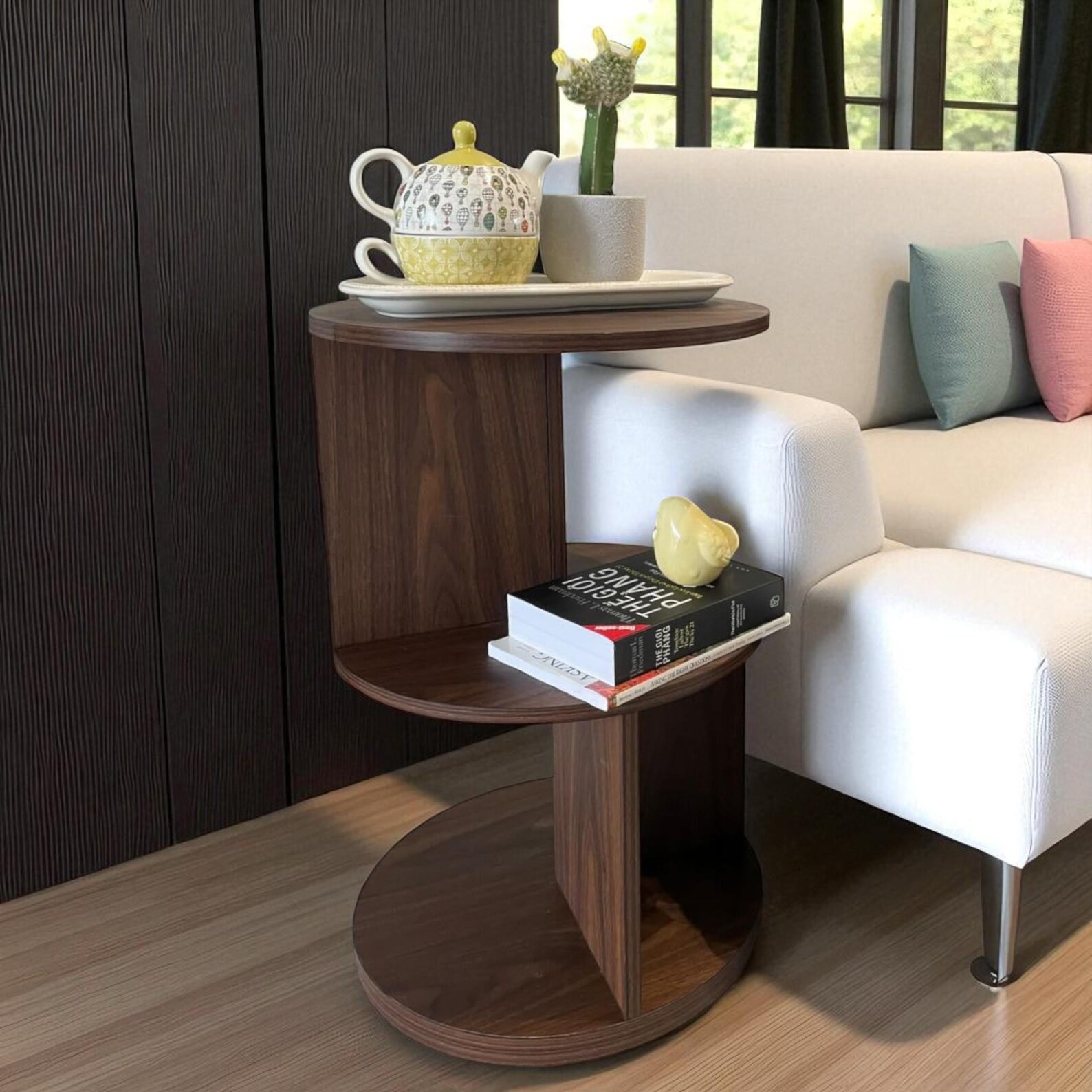 Rotating Modern Table Modern Rotating Round Side Table for Living Room & Bedroom – Mid ...