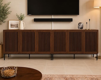 Soporte de TV con listones, mueble moderno para consola multimedia