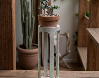 Pedestal Slatted Wood Drink Table, Wooden Round Drink Table, Accent Pedestal Stand, Modern Plant Stand or Nightstand