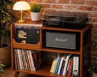 Mid-Century Wooden Modern Media Console Record Player Stand