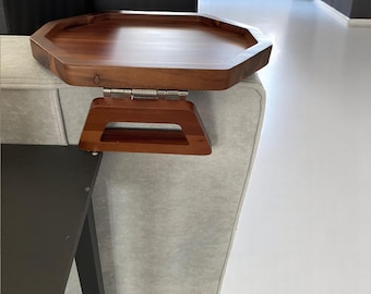 Couch Arm Table - Wooden Sofa Armrest Tray, Clip-on Tray for Wide Couch Acacia Wood