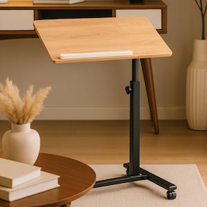 Adjustable Laptop Desk with 360 Rotating Tabletop – Rolling Mobile Workstation Table for Home Office, Standing Study Computer Tray