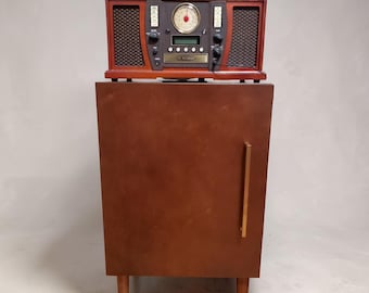 Mid-Century Wooden Everett Record Player Stand with Storage for Vinyl Records