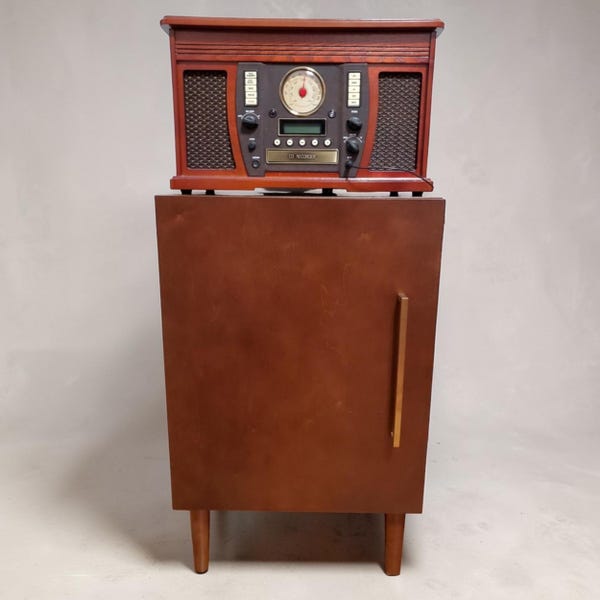 Mid-Century Wooden Everett Record Player Stand with Storage for Vinyl Records