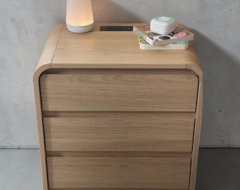 Wooden Nightstand with Charging Station