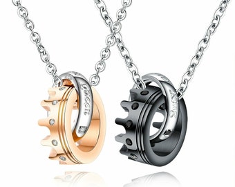 3Aries Stainless Steel Couple Necklaces Rose Gold/Black Oblong Metal Plate w/ Love words Pendant Women/Men Necklace