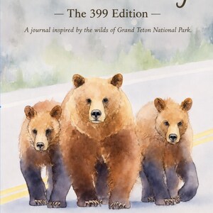 May include: A book cover titled Untamed Musings — The 399 Edition — A journal inspired by the wilds of Grand Teton National Park. By Deby Dixon, Little Bears Books, Yellowstone's Wild World. It features a watercolor illustration of three brown bears.