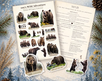 Grizzly 399 Sticker Set with Story Card | Waterproof Vinyl Stickers | Grand Teton  | Bear Lover Gift | Legacy Collection