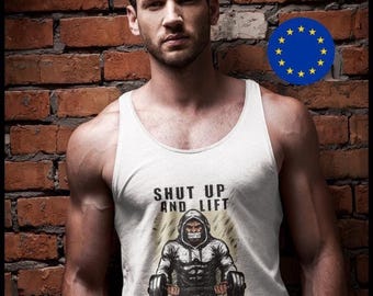 Shut Up and Lift Fitness Tank, Gym Gear, Workout Apparel, Bodybuilding Clothing, Unisex Jersey Tank Top