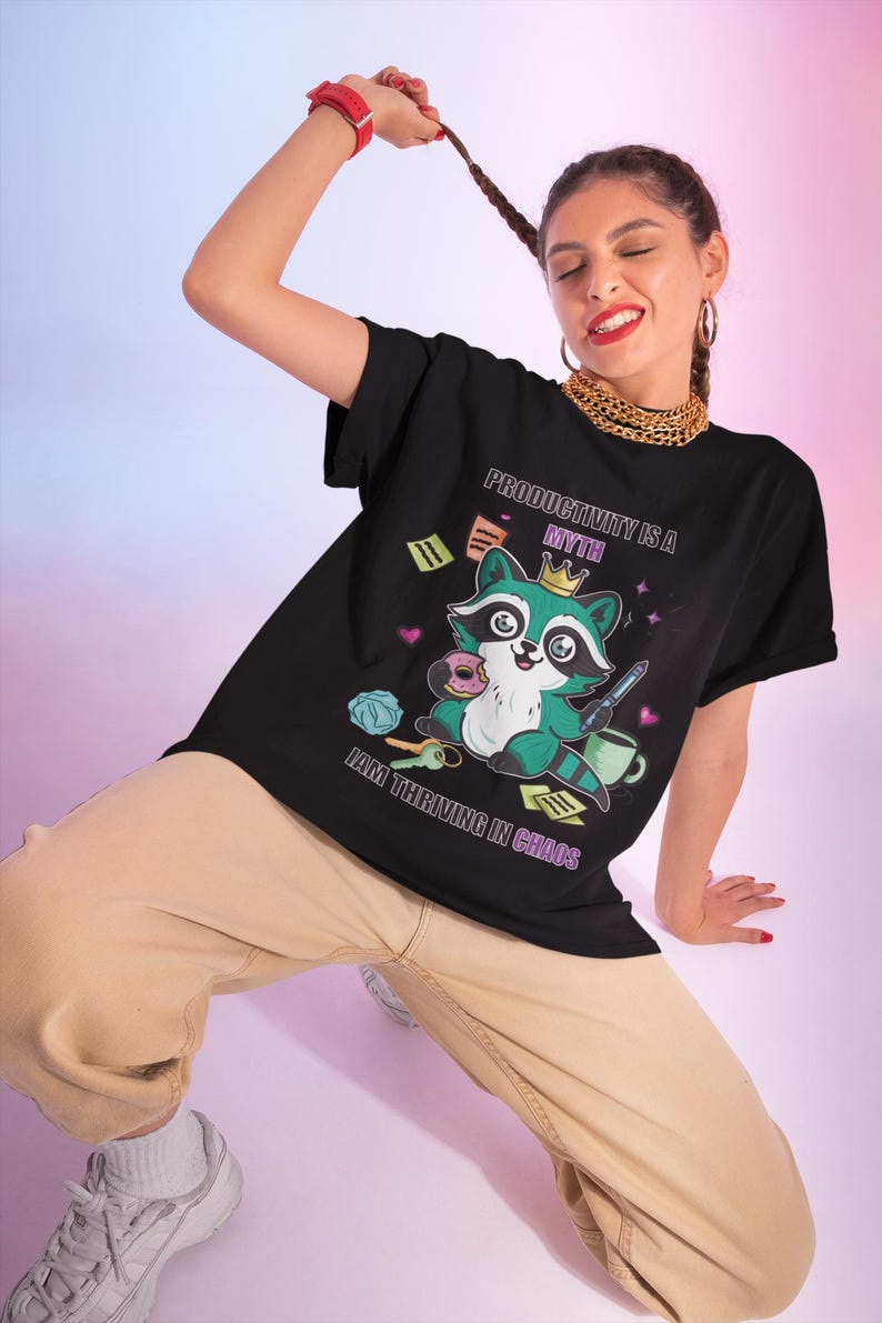ADHD Oversized Raccoon T-Shirt – Funny Neurodivergent Tee – Unisex Organic Cotton Gremlincore Shirt – TDAH Graphic Streetwear image 7