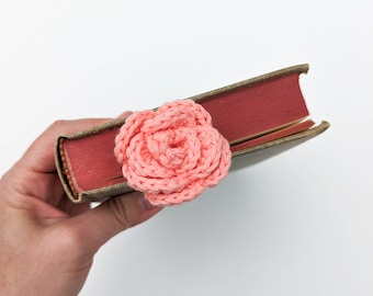 Wooden Bookmark with Crochet Rose Pink