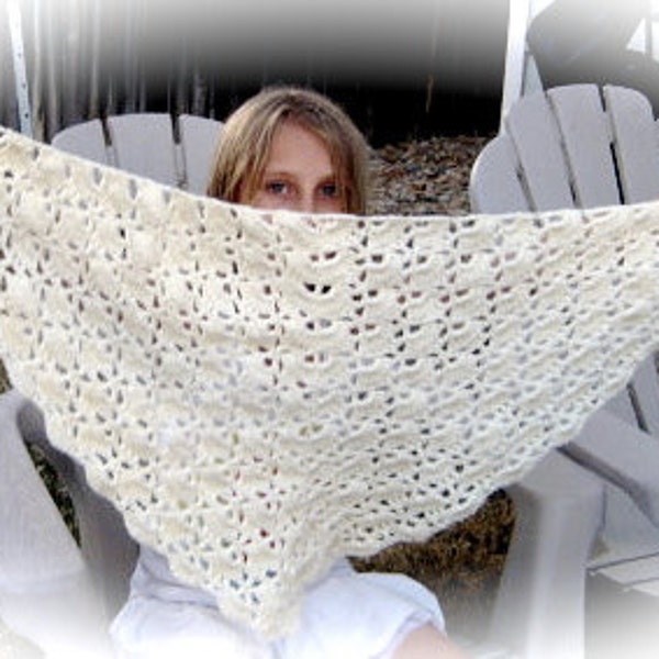 Cotton Shawl, Lacy, Soft, Off White, South Bay Shawlette, Crochet, Ladies, Handmade