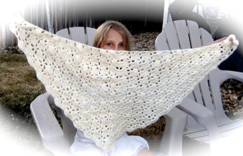 Cotton Shawl, Lacy, Soft, Off White, South Bay Shawlette, Crochet, Ladies, Handmade image 1