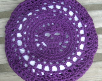 Slouchy Hat, Mandala Design, Crochet Mandala Hat, Skull Hat, Purple Beret, Skull Beanie