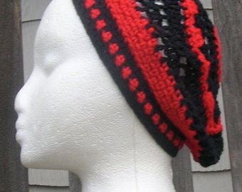 Slouchy Hat Mandala Design Crochet Mandala Hat Red and Black