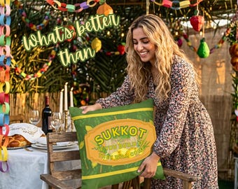 Sukkot Outdoor Pillows If You Build It They Will Come Original Art-Design Hand Drawn Perfect for Dwelling Your Sukkah