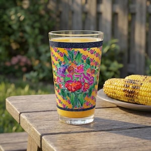 Vaso de pinta Ahava (Amor) Floral, 16 oz, pintado a mano, con letras hebreas dibujadas, diseño artístico original, ideal para celebrar Sucot Tu B'Av y recibir invitados.