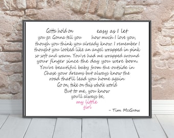 Tim McGraw &#39;My Little Girl&#39; Lyrics Print: Sentimental Wall Art (Digital Download)