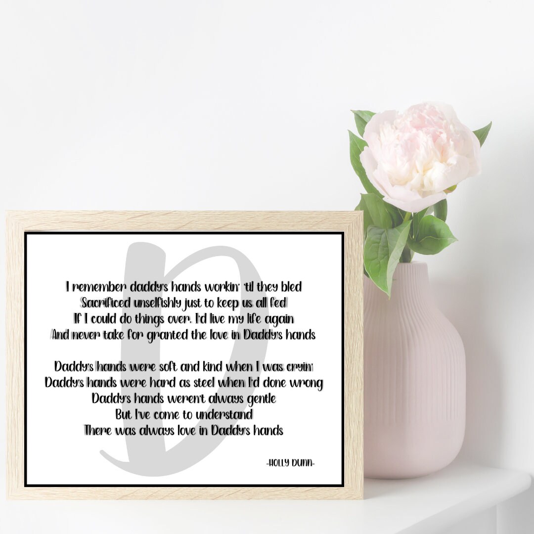 Daddy's Hands Print, Daddy's Hands Song Lyrics Print, Holly Dunn Song ...
