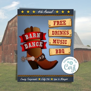 Rustic Barn Dance Flyer: Editable Party Invitation (PDF)