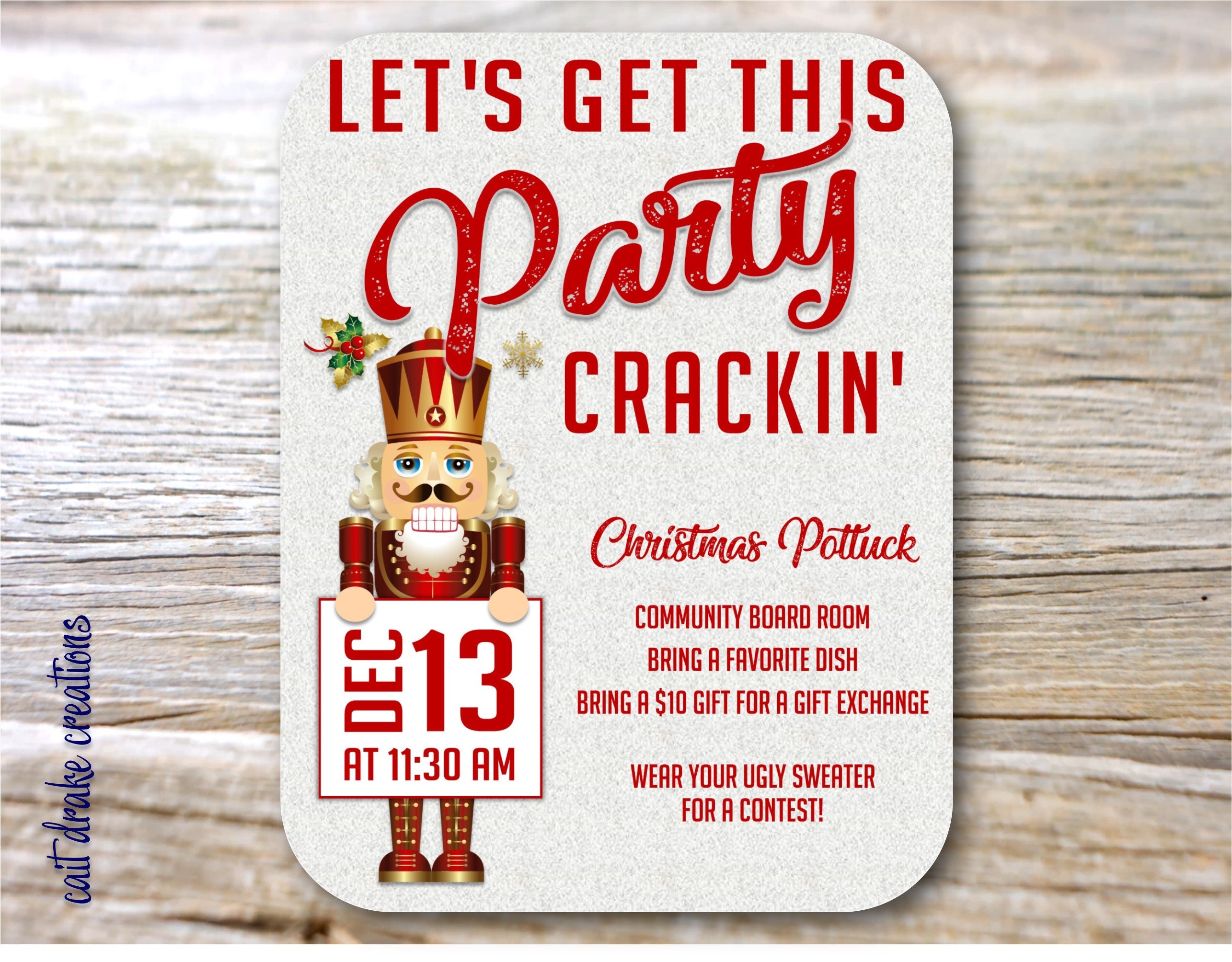 Christmas Holiday Potluck Dinner Party Invitation Flyer Digital Print  Printable Within Potluck Flyer Template