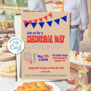 Memorial Day BBQ Party Invitation: Editable Backyard Barbecue Flyer (Digital Download)