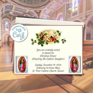 Faire-part pour le dîner de la Nativité de Noël : fête à l&#39;église, modifiable (corjl)