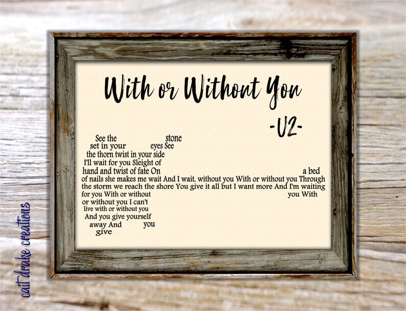 With or Without You U2 Song Lyric Poster Print Digital Printable Etsy With or Without You U2 Song Lyric Poster Print Digital Printable Etsy