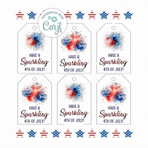 Editable 4th of July Gift Tags, Patriotic Favor Tags – USA Red White Blue Tags – Instant Download – July 4th Party Decor, Printable