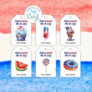 Editable 4th of July Gift Tags, Patriotic Favor Tags – USA Red White Blue Tags – Instant Download – July 4th Party Decor, Printable